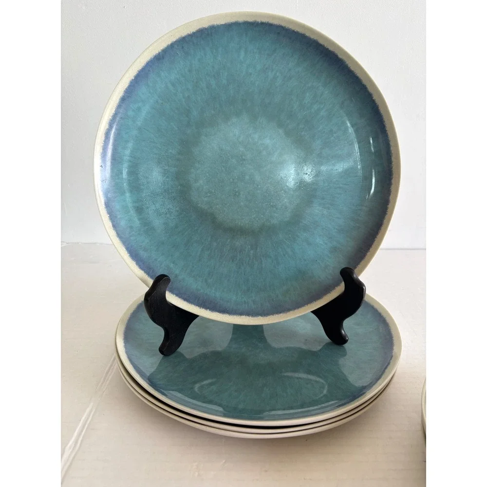 World Market Teal Blue Reactive Glaze Ceramic Plate 4 dinner 6 Salad. MCM